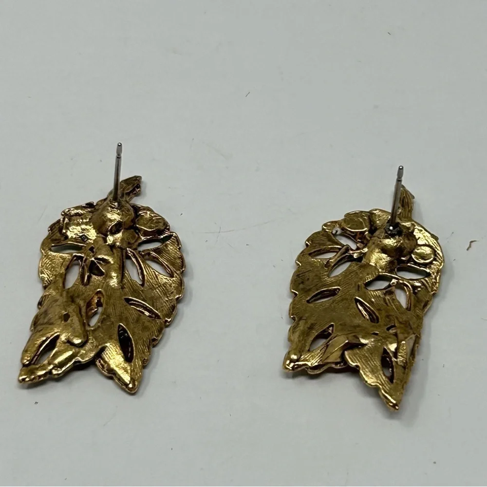 Small Green and Brown Multicolor Enamel Leaf Stud Earrings Fall Foliage